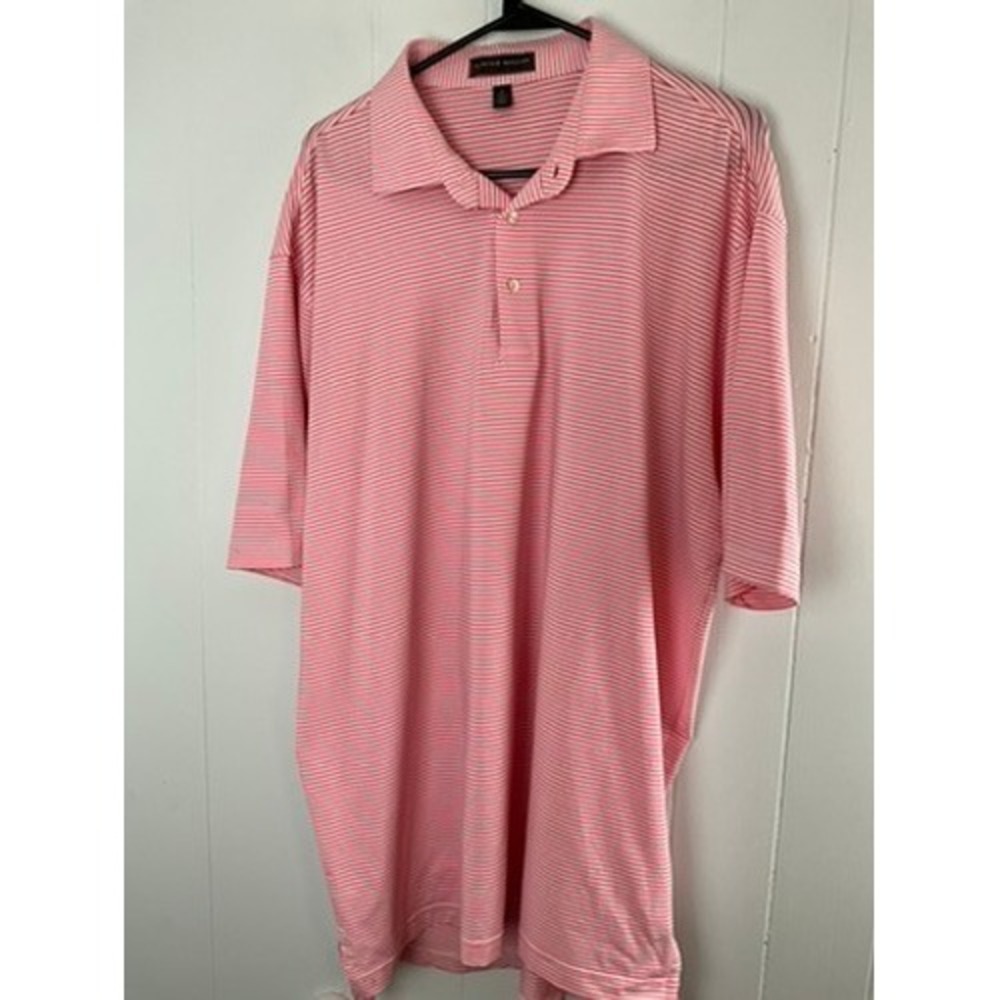 Peter Millar Summer Comfort Mens XL Pink White Striped Performance Polo MS12K71
